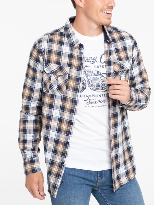 Chemise à carreaux coloris café homme