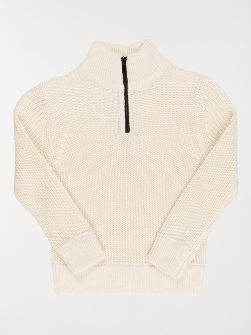 Pull zippé blanc cassé garçon (3-12A)
