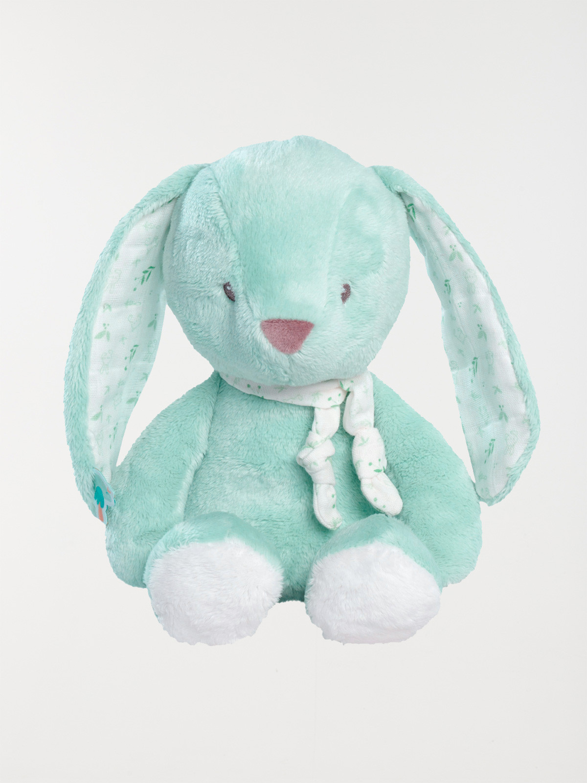 Doudou peluche lapin coloris vert d'eau