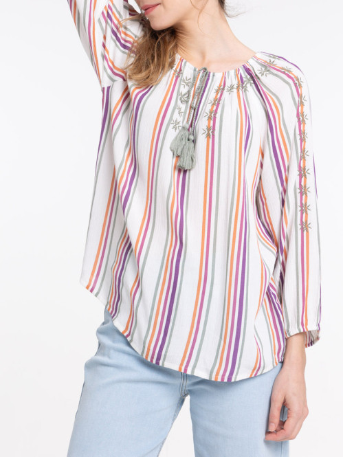Blouse rayée et brodée femme Blouse rayée et brodée femme