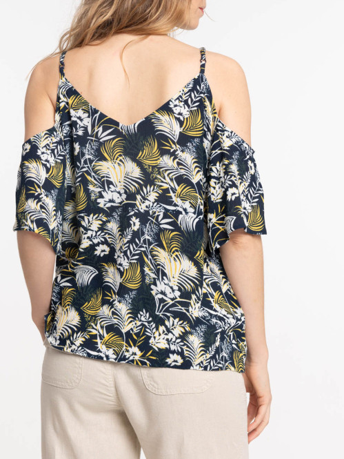 Blouse florale épaules dénudées femme