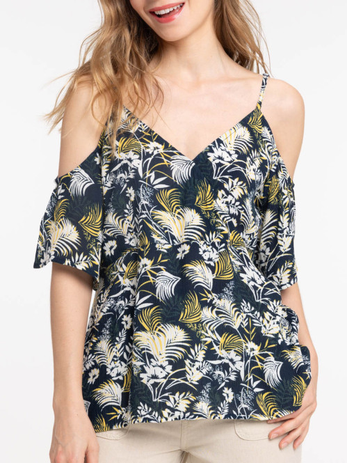 Blouse florale épaules dénudées femme