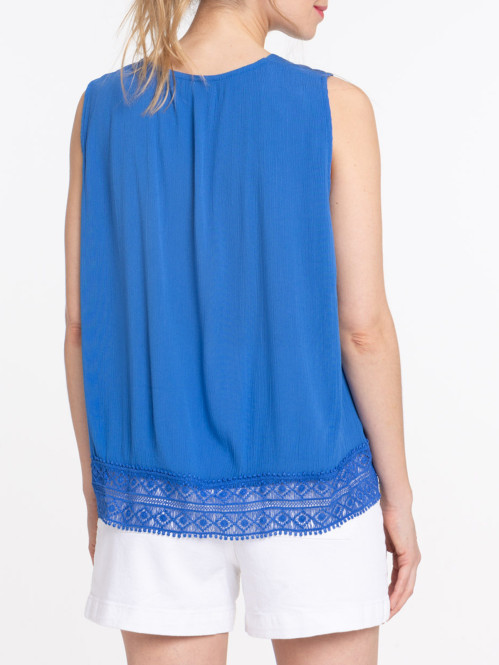 Blouse cobalt dentelle macramé femme Blouse cobalt dentelle macramé femme
