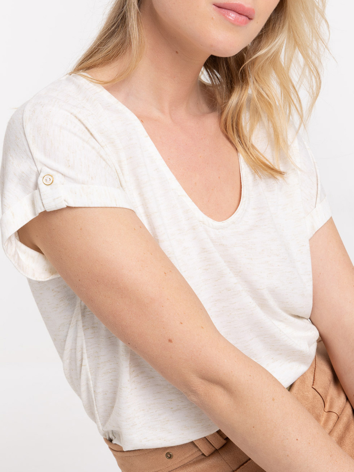 T-shirt dentelle macramé dos écru femme