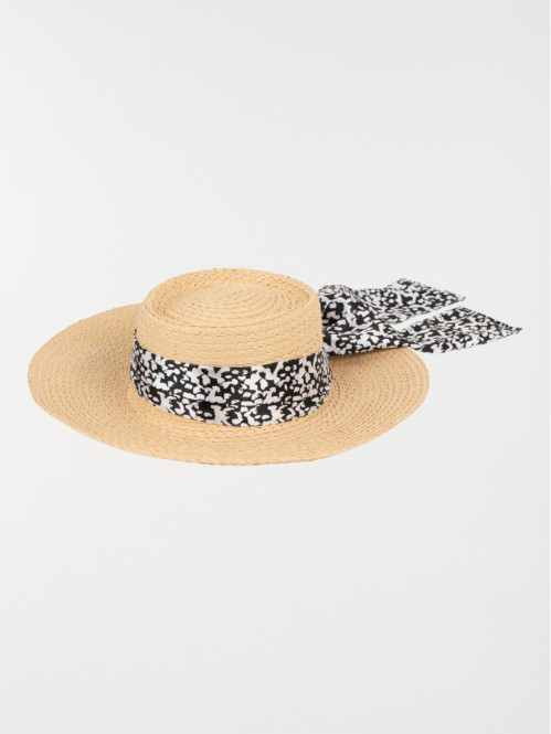 Chapeau de plage ruban imprimé femme