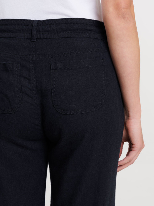 Pantacourt lin noir femme