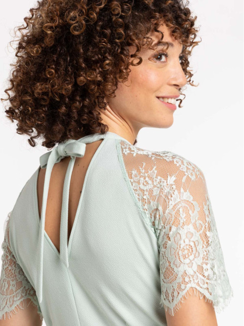 Robe courte manches en dentelle femme
