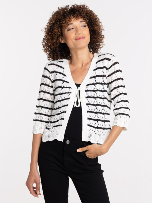 Gilet maille crochet femme écru