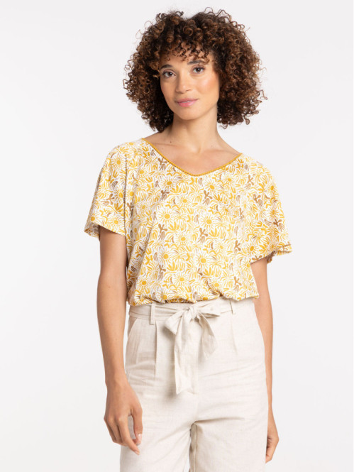 T-shirt col V imprimé femme