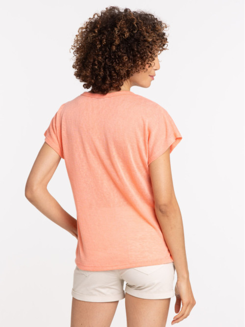 T-shirt col V corail femme