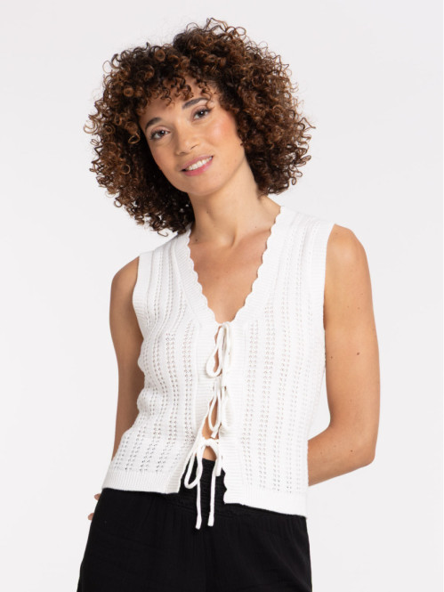 Débardeur maille crochet écru femme