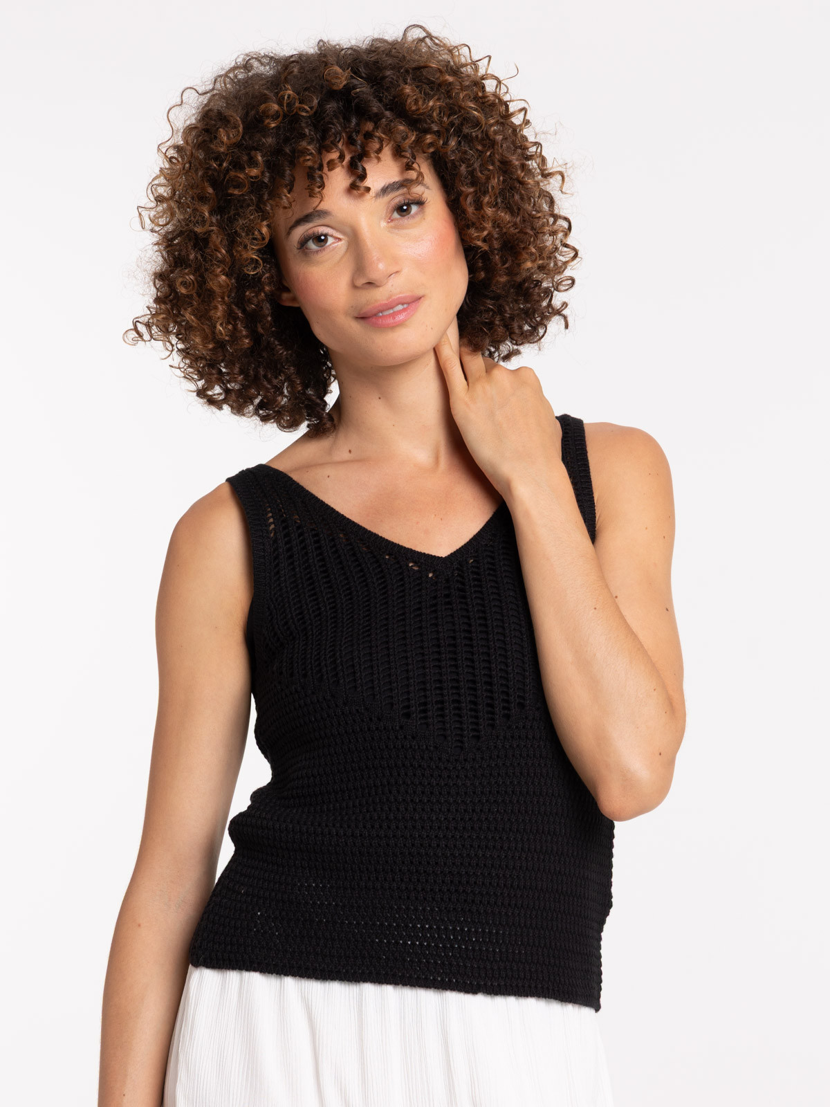 Débardeur maille crochet noir femme