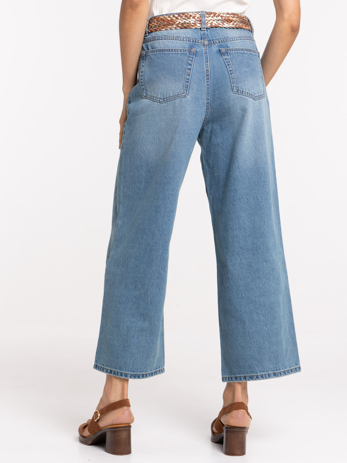 Jean wide leg double stone femme