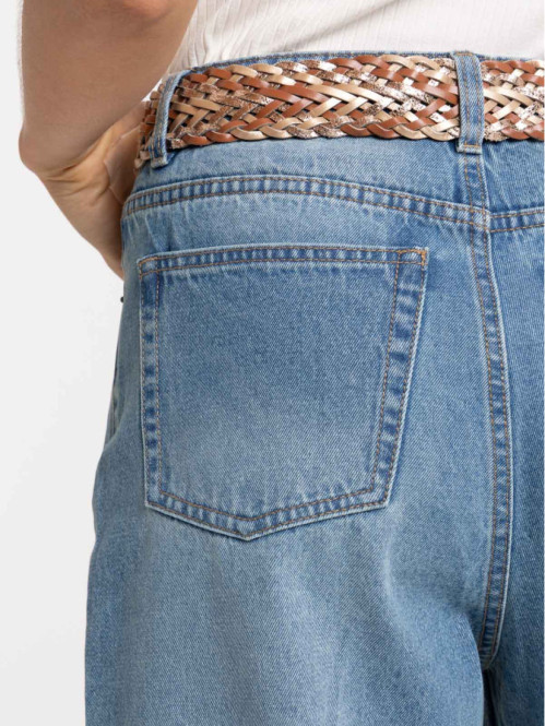 Jean wide leg double stone femme