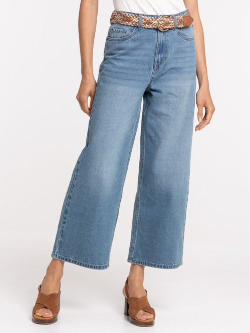Jean wide leg double stone femme