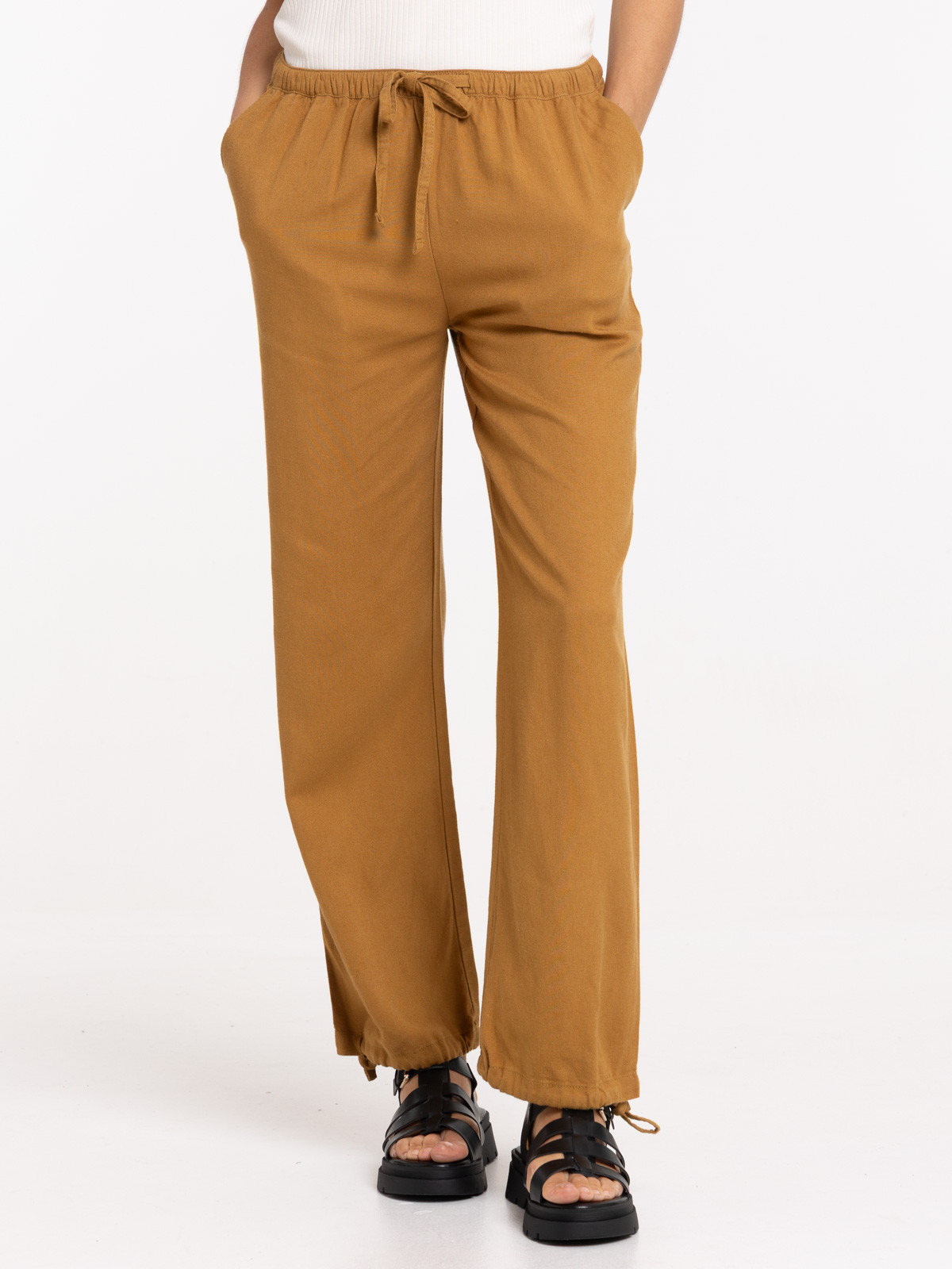 Pantalon en lin coloris bronze femme