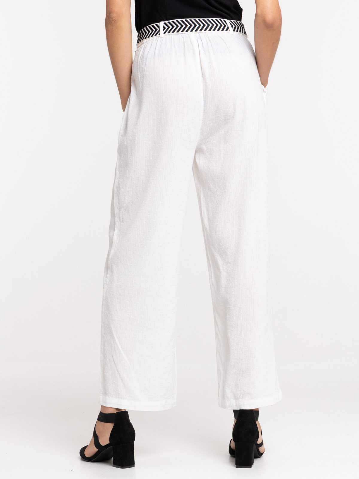 Pantalon avec ceinture ecru femme
