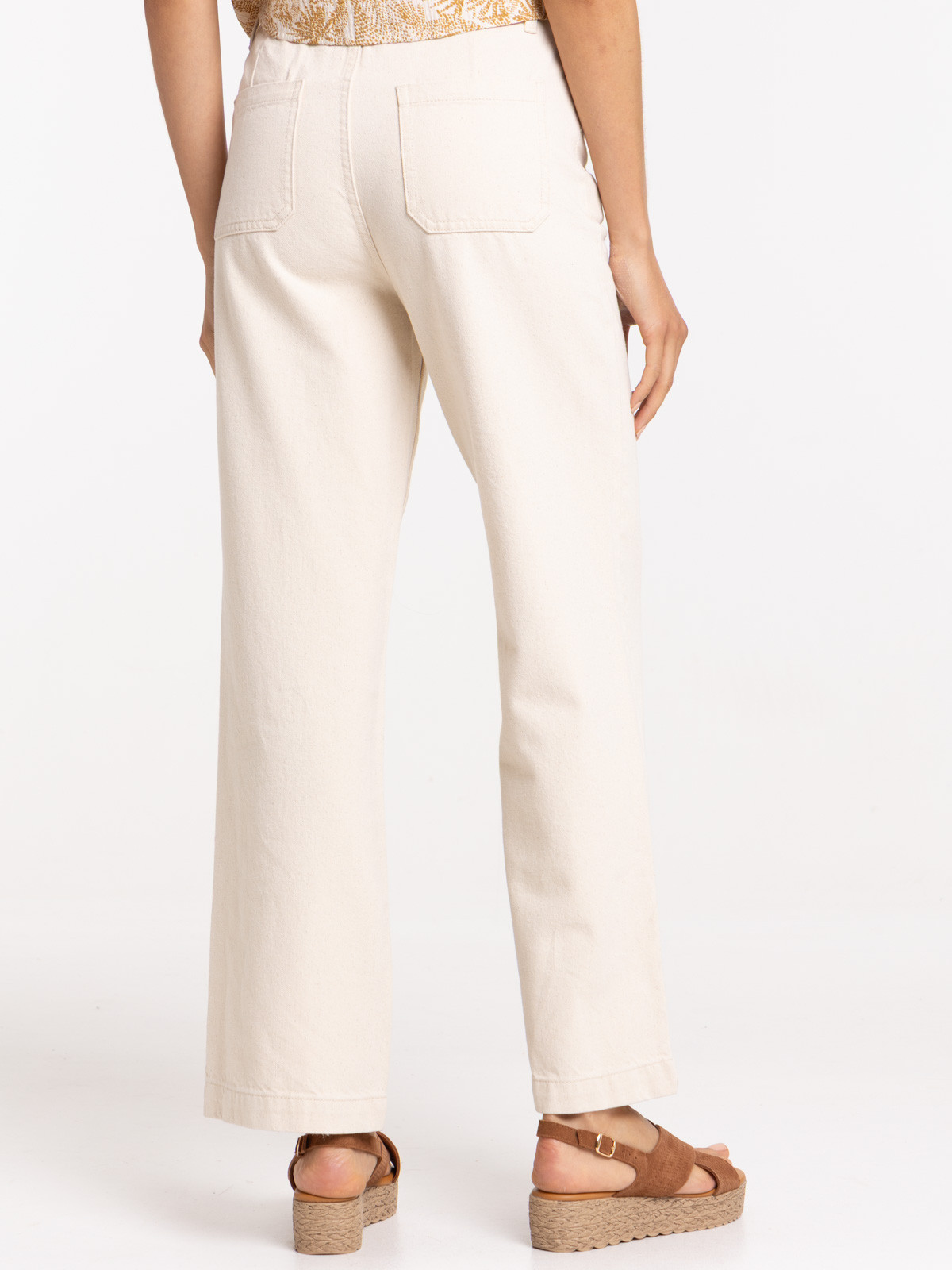 Pantalon large écru femme