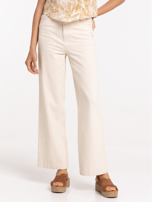 Pantalon large écru femme