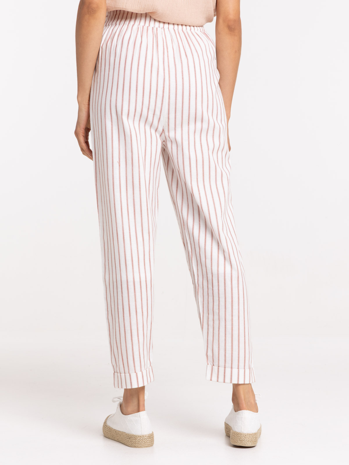Pantalon rayé écru et sienne femme