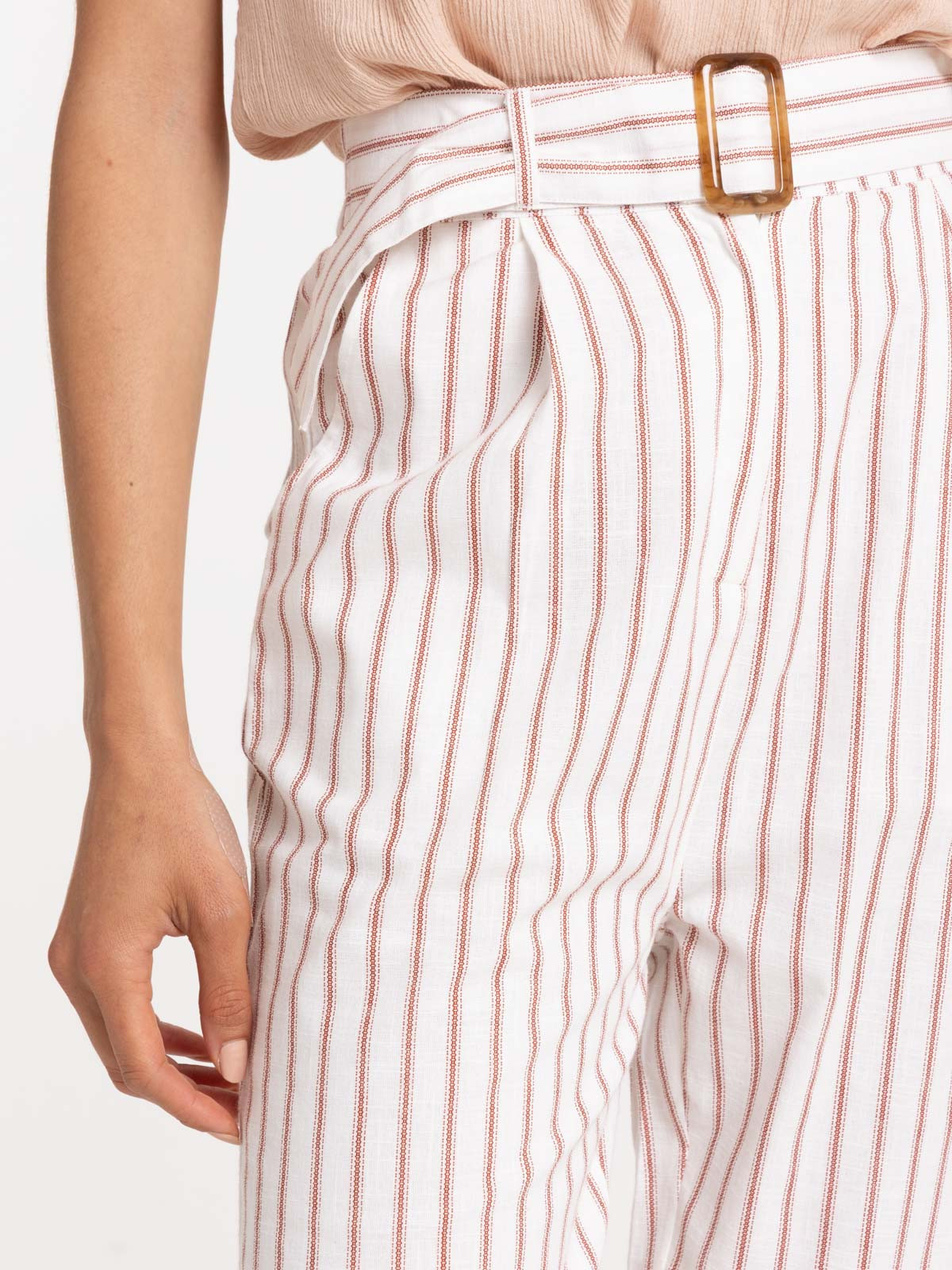 Pantalon rayé écru et sienne femme