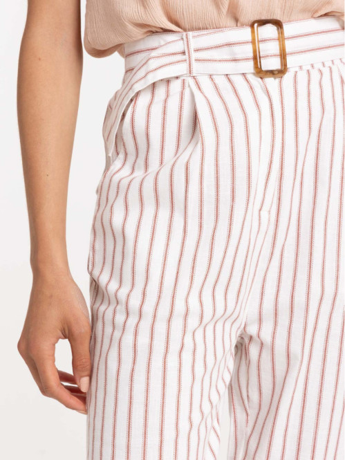 Pantalon rayé écru et...