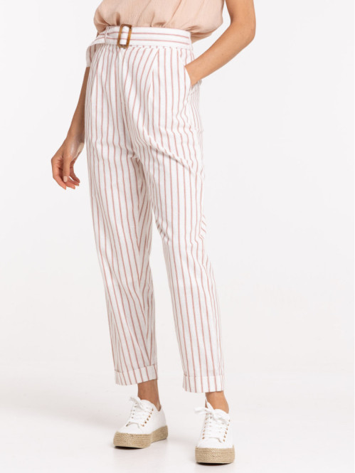 Pantalon rayé écru et...