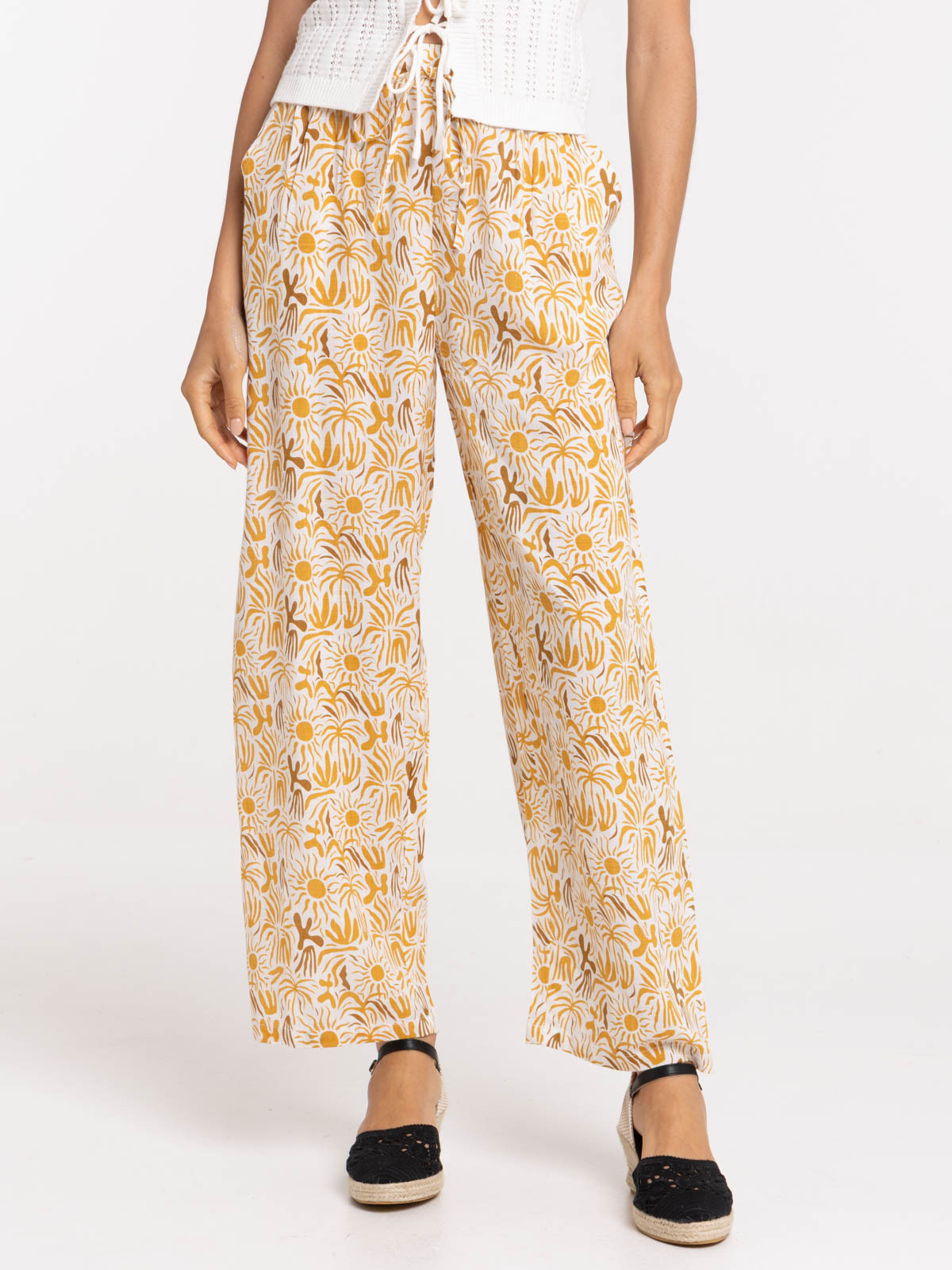 Pantalon imprimé jaune curry femme