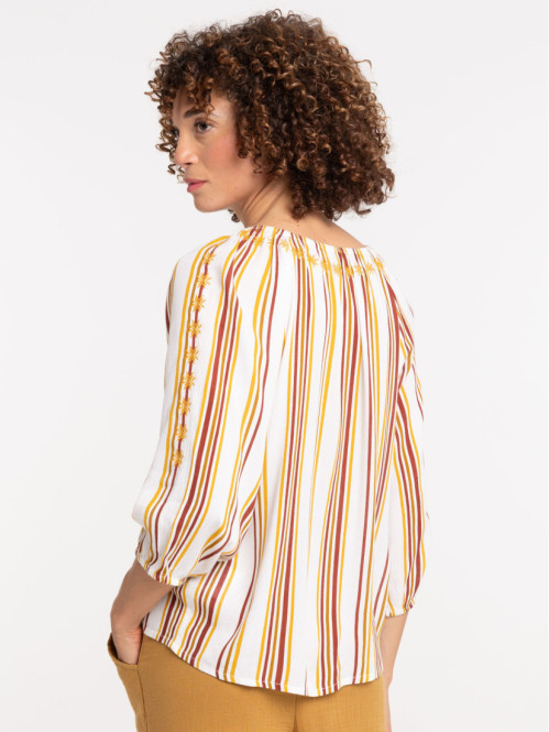 Blouse brodée et rayée femme