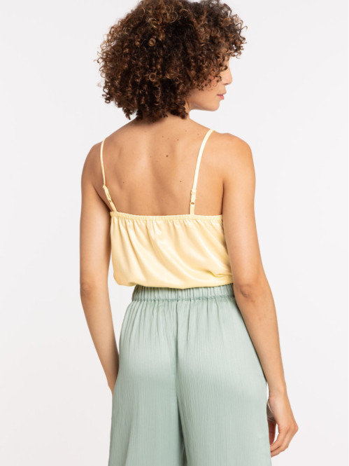 Top satin col V femme