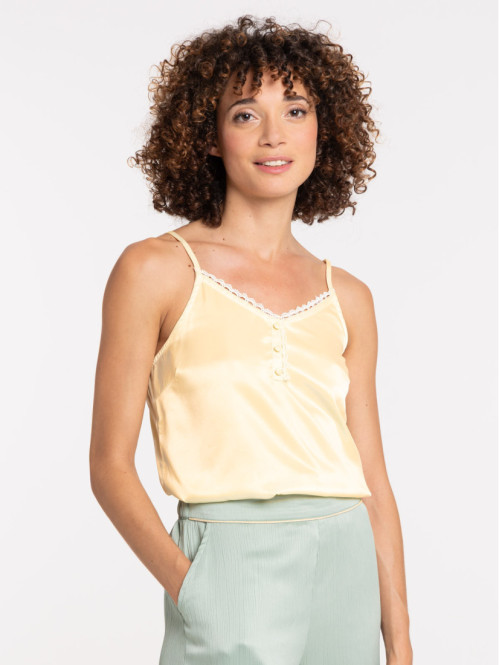 Top satin col V femme