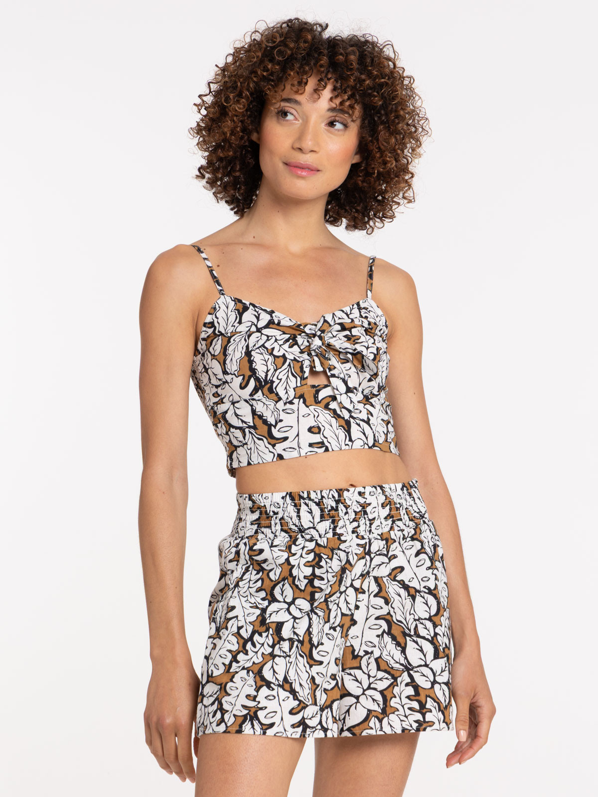 Top cropped imprimé à bretelles femme