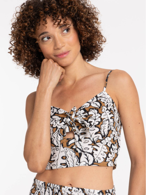 Top cropped imprimé à bretelles femme