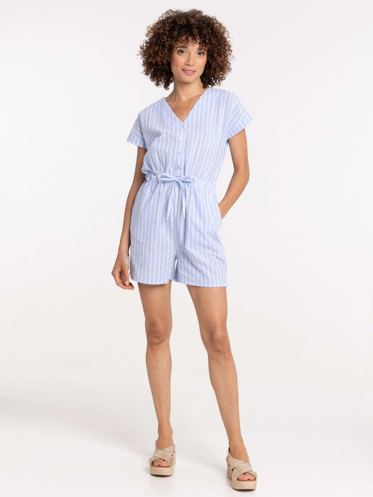 Combishort rayée bleu femme