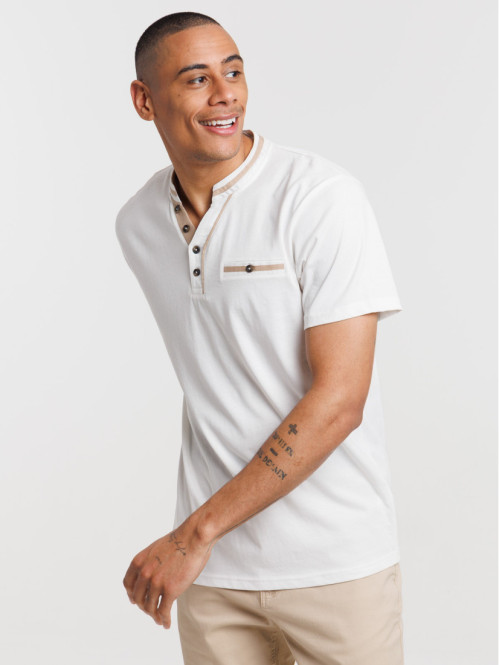 T-shirt col rond boutonné...