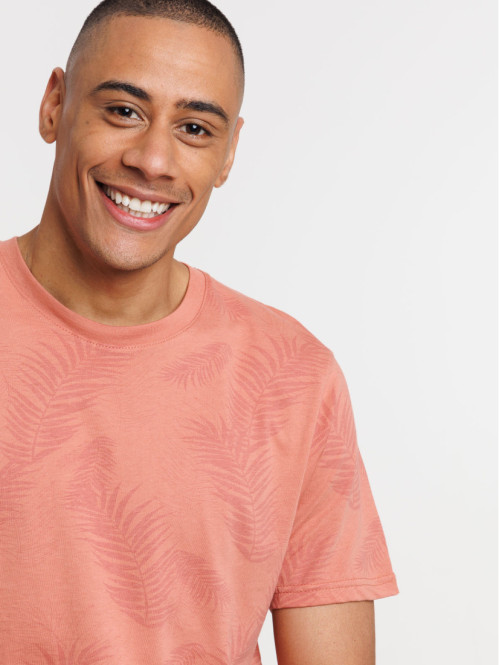 T-shirt col rond feuille de...