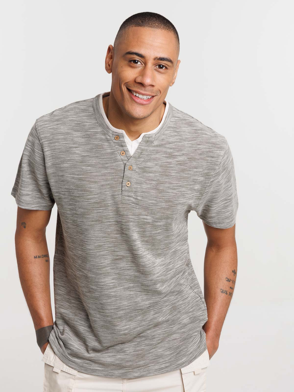 Tee-shirt col boutons kaki homme