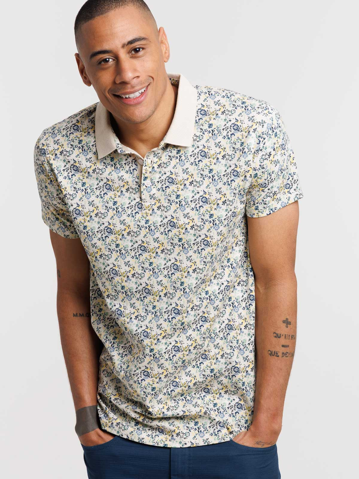 Polo fleuri 100% coton homme