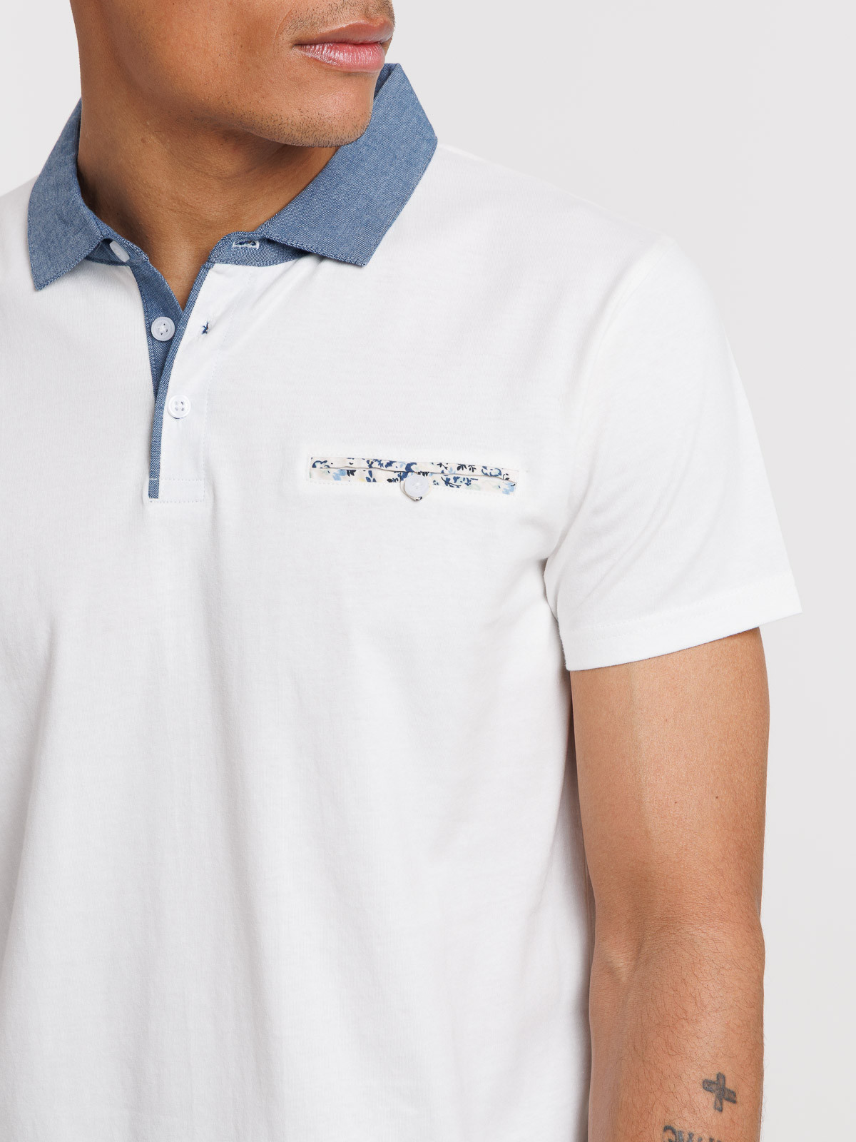 Polo blanc col contrasté homme