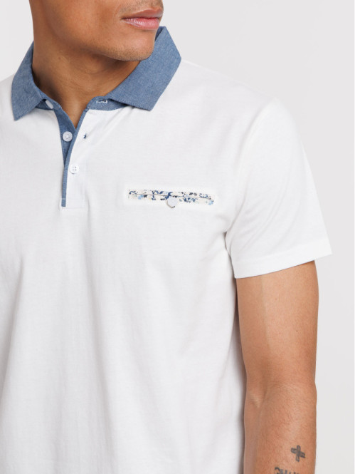 Polo blanc col contrasté homme