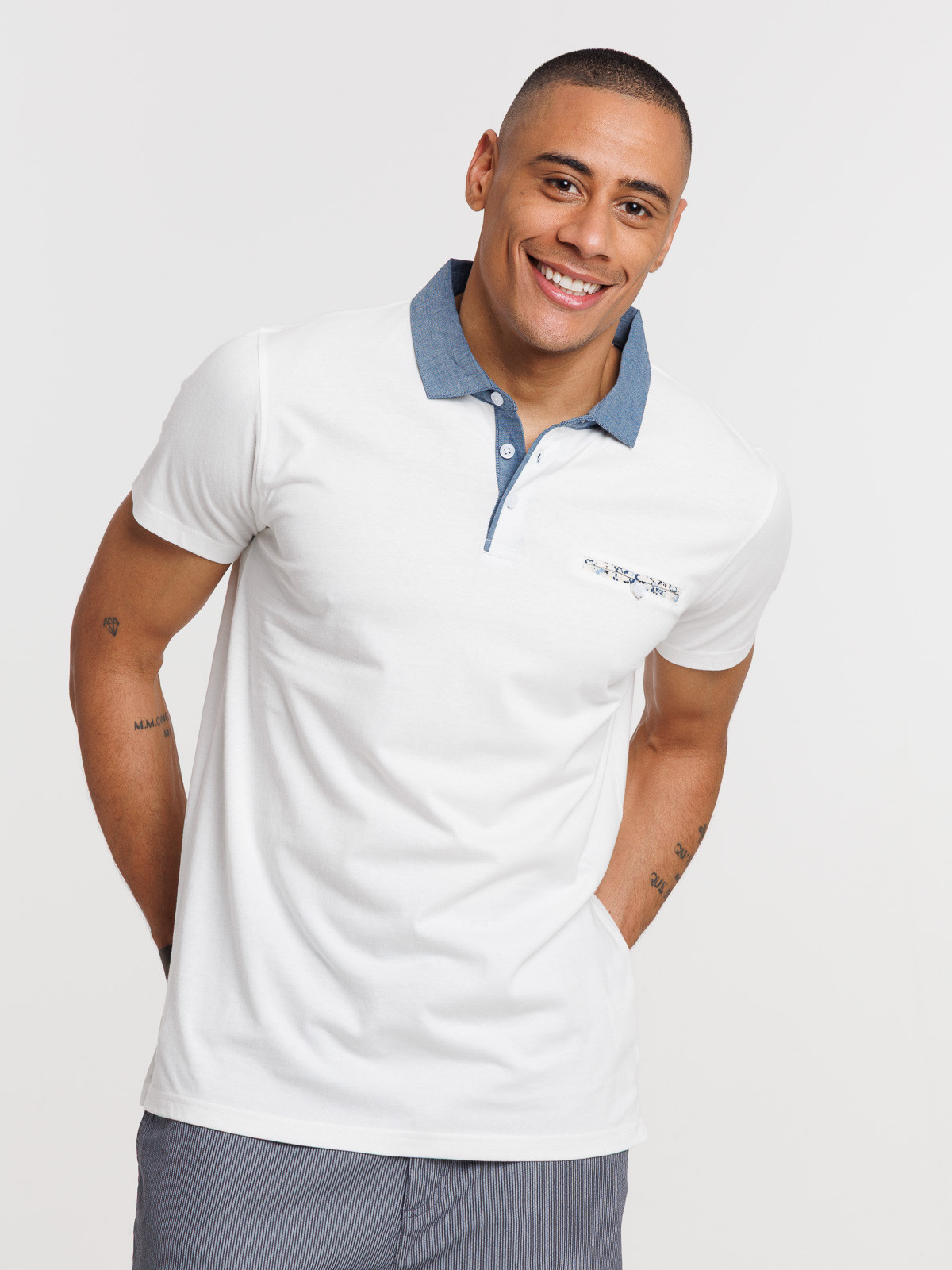Polo blanc col contrasté homme
