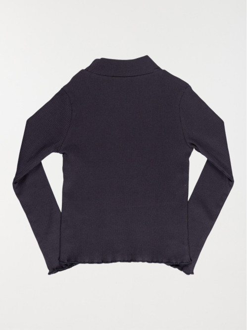 T-shirt fille marine kid côtelé (3-8A)