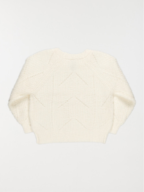 Pull écru maille ajourée fille (3-8)