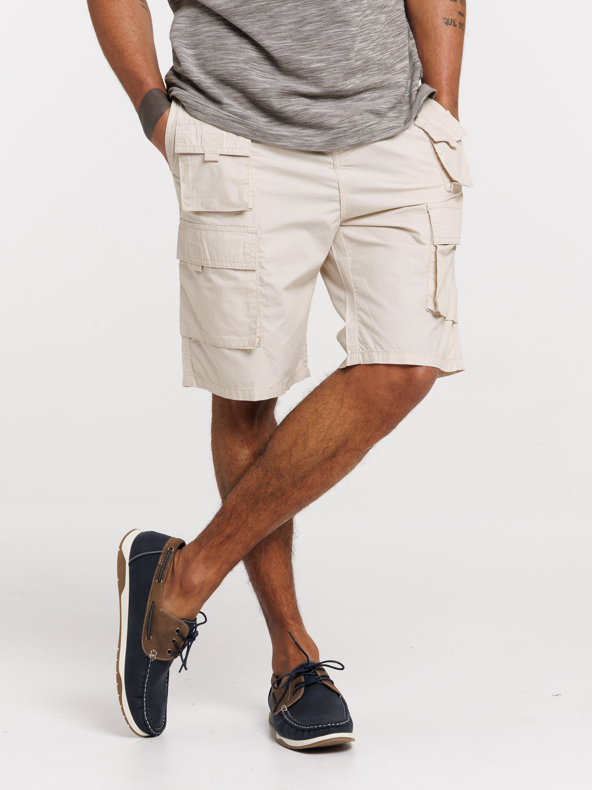 Bermuda beige clair multi-poches homme