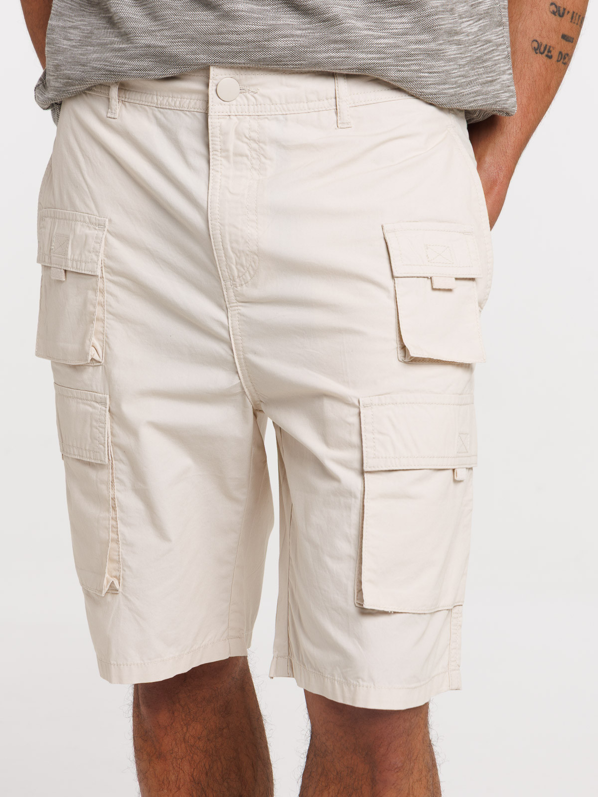 Bermuda beige clair multi-poches homme