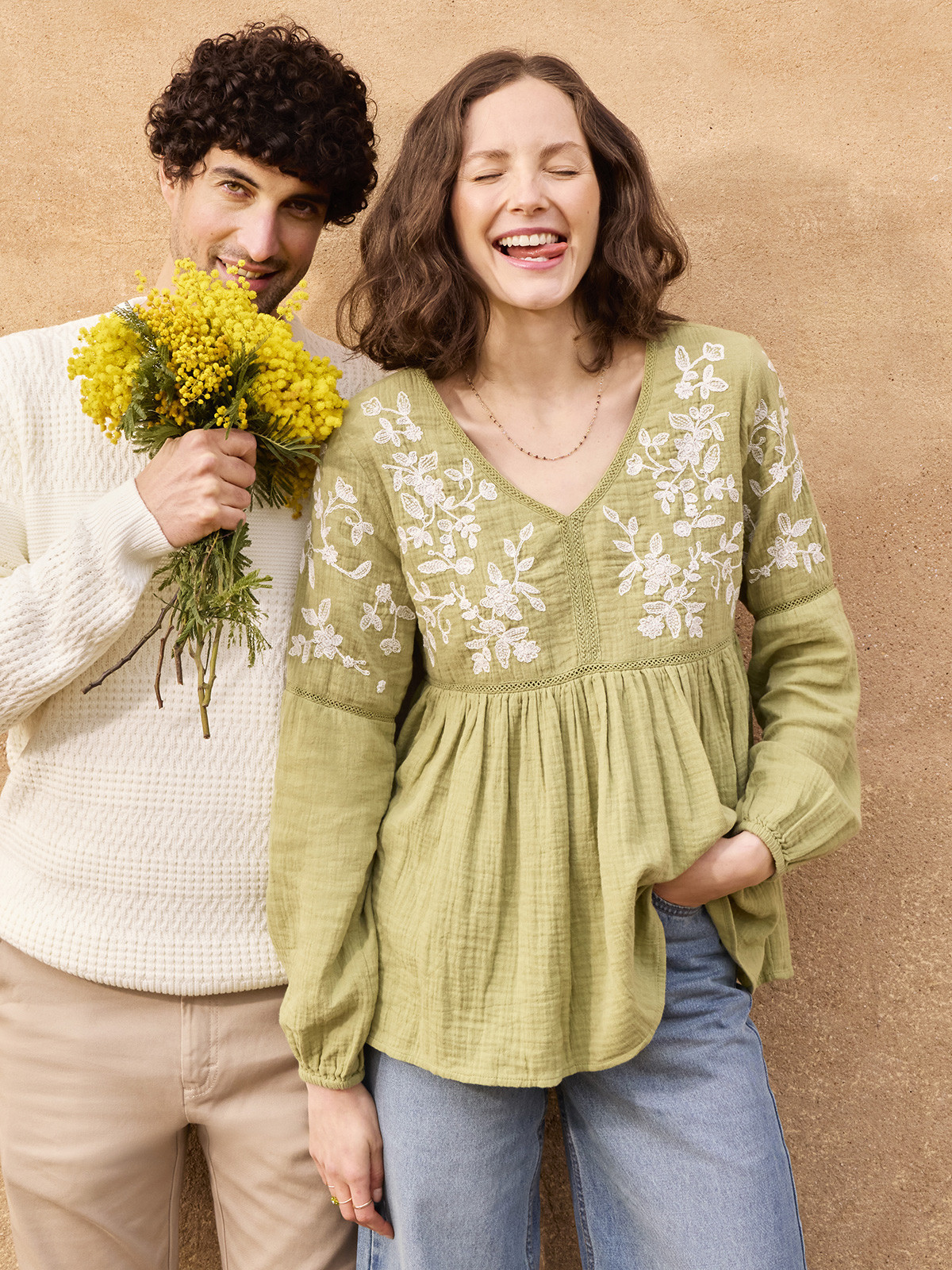 Blouse double gaze coton brodée femme Blouse double gaze coton brodée femme