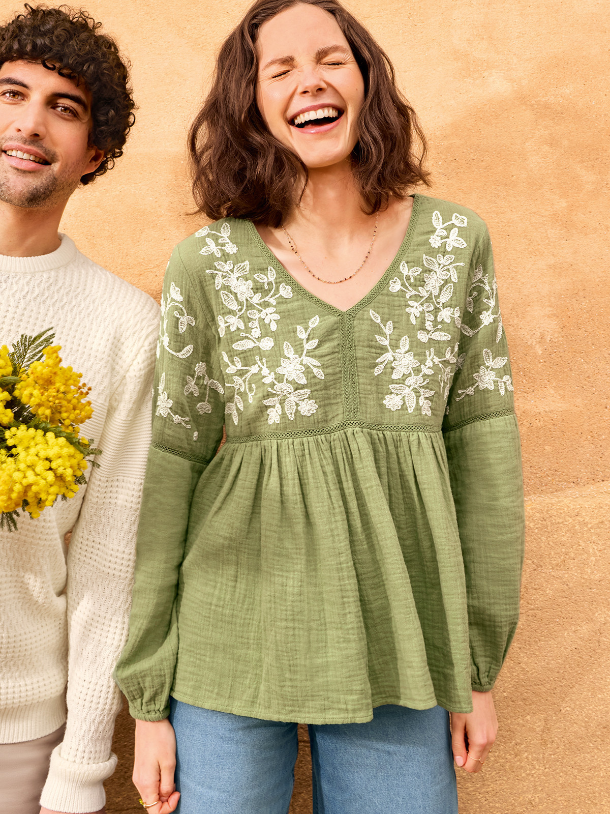 Blouse double gaze coton brodée femme Blouse double gaze coton brodée femme