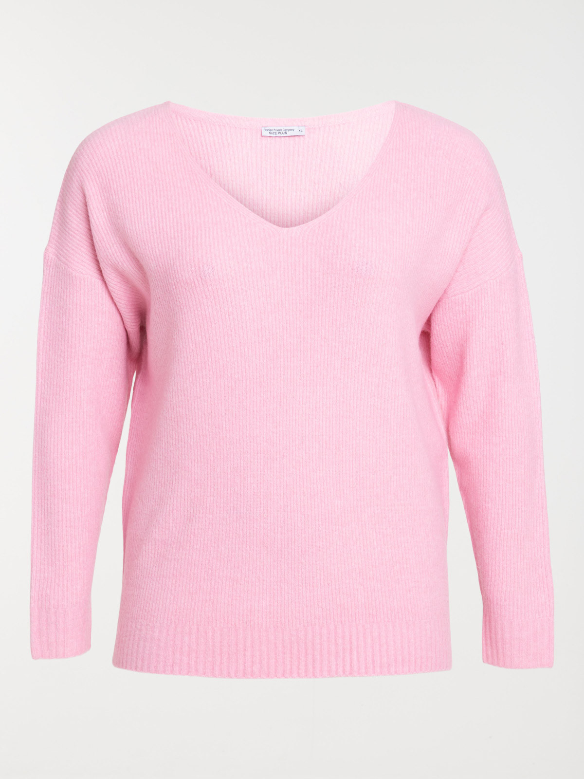 Pull col V pink femme grande taille