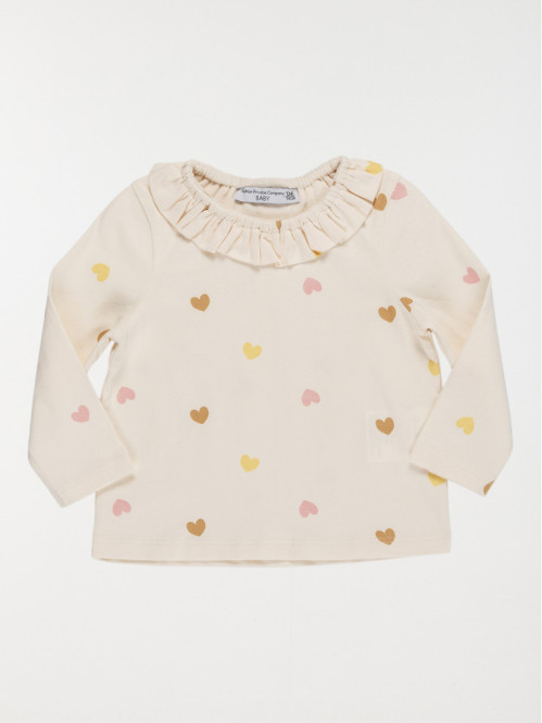 T-shirt volant et coeurs fille (3-36M)