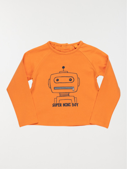 T-shirt orange robot garçon